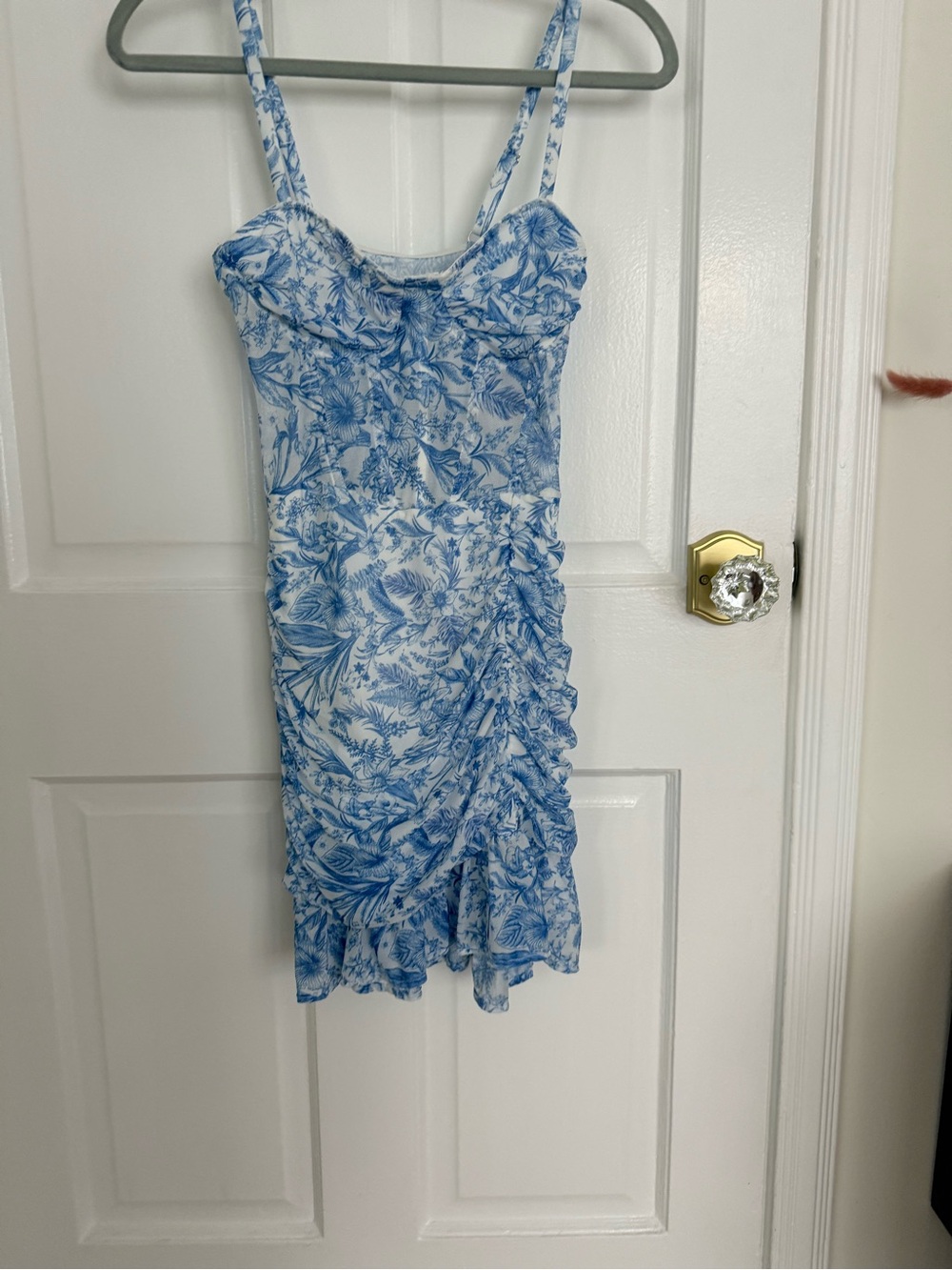 SHEIN Blue Floral Ruched Slip Dress
